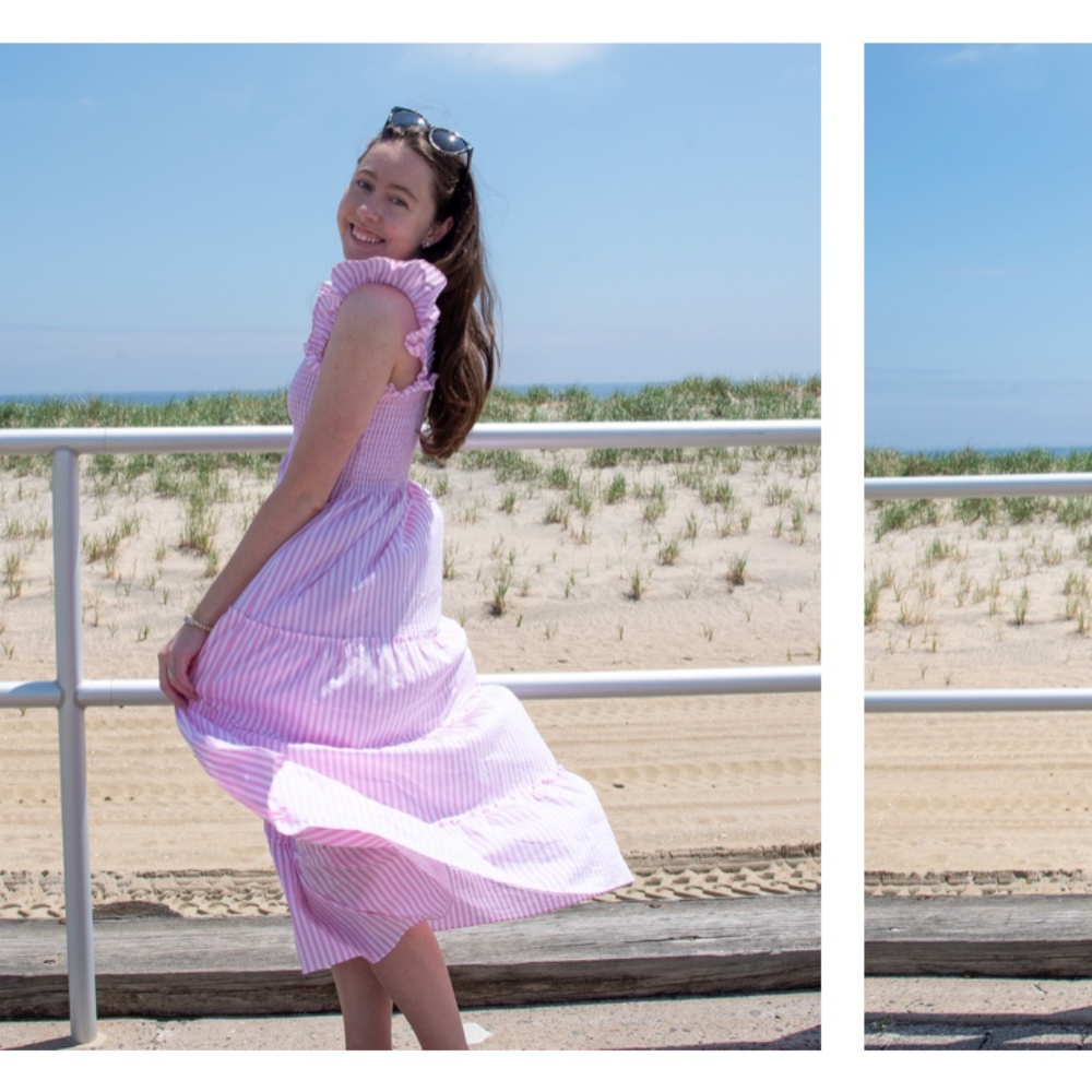 Smocked Tiered Midi Dress - Pink Stripe - Picture 5 of 6